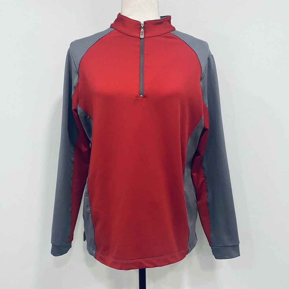 EIS Cool Sun Shirt Women Large 1/4 Zip Pullover Equestrian Long Sleeve Red Gray
